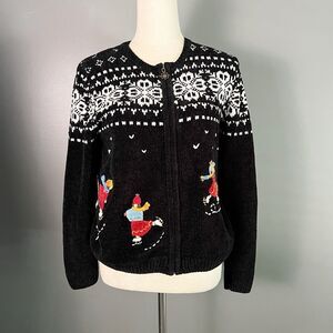 Alfred Dunner Full Zip Cardigan S Petite Chenille Embroidered Winter Whimsy Cute